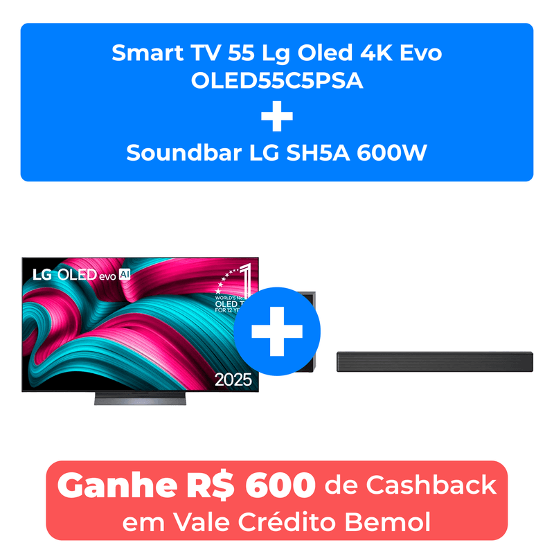 smart tv 55" lg oled 4k evo oled55c5psa + soundbar lg sh5a 600w