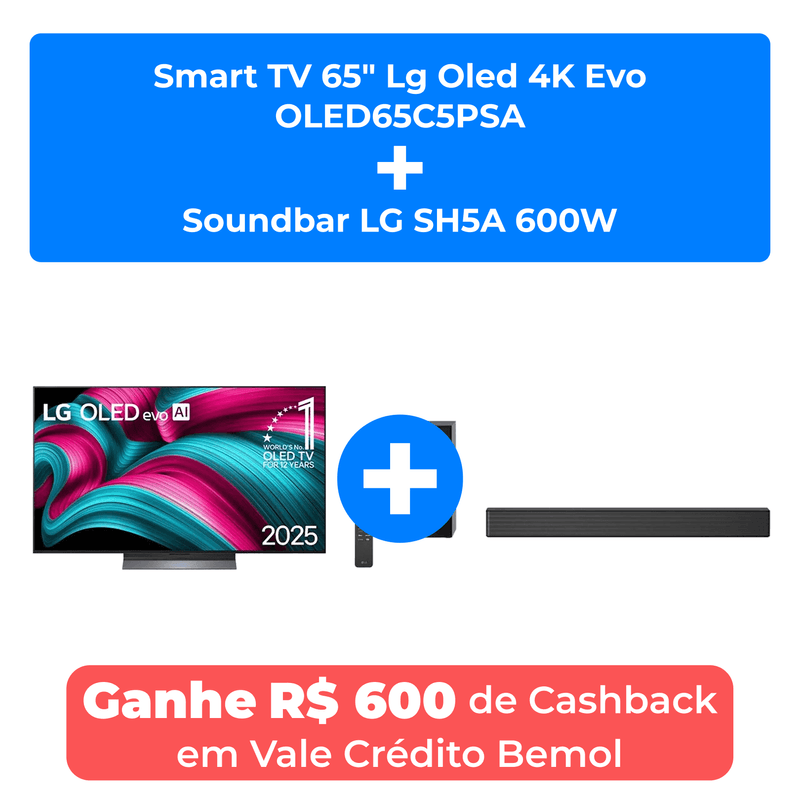 smart tv 65" lg oled 4k evo oled65c5psa + soundbar lg sh5a 600w