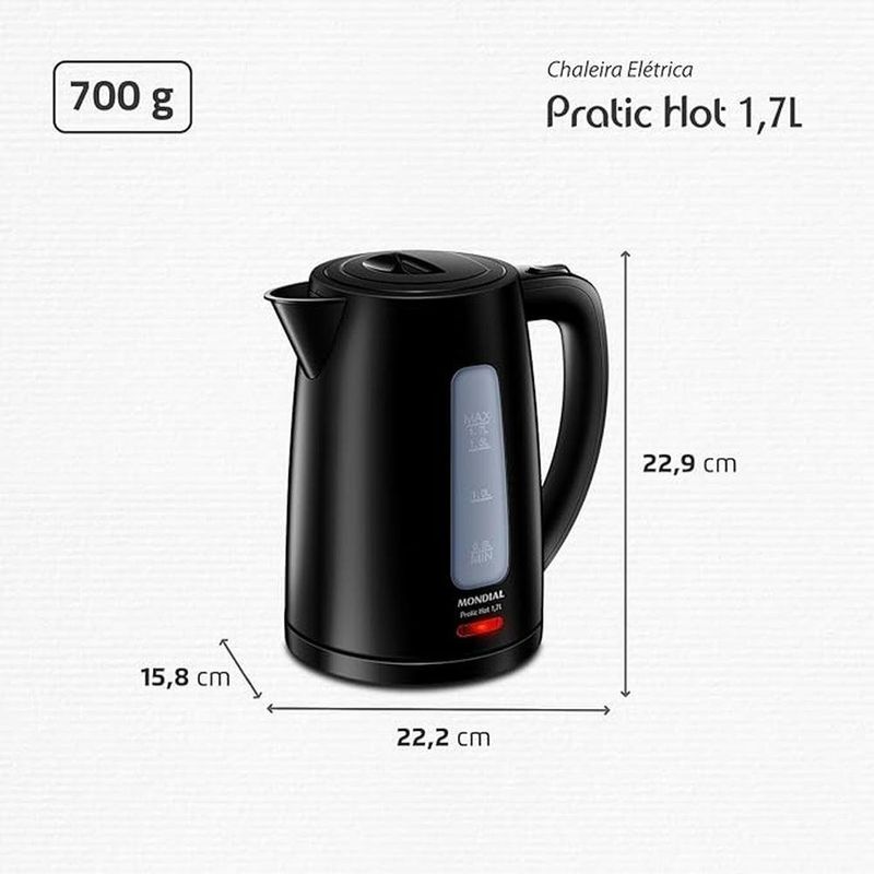 chaleira elétrica mondial pratic hot 1,7l 127v 60hz ce-17 (mp)