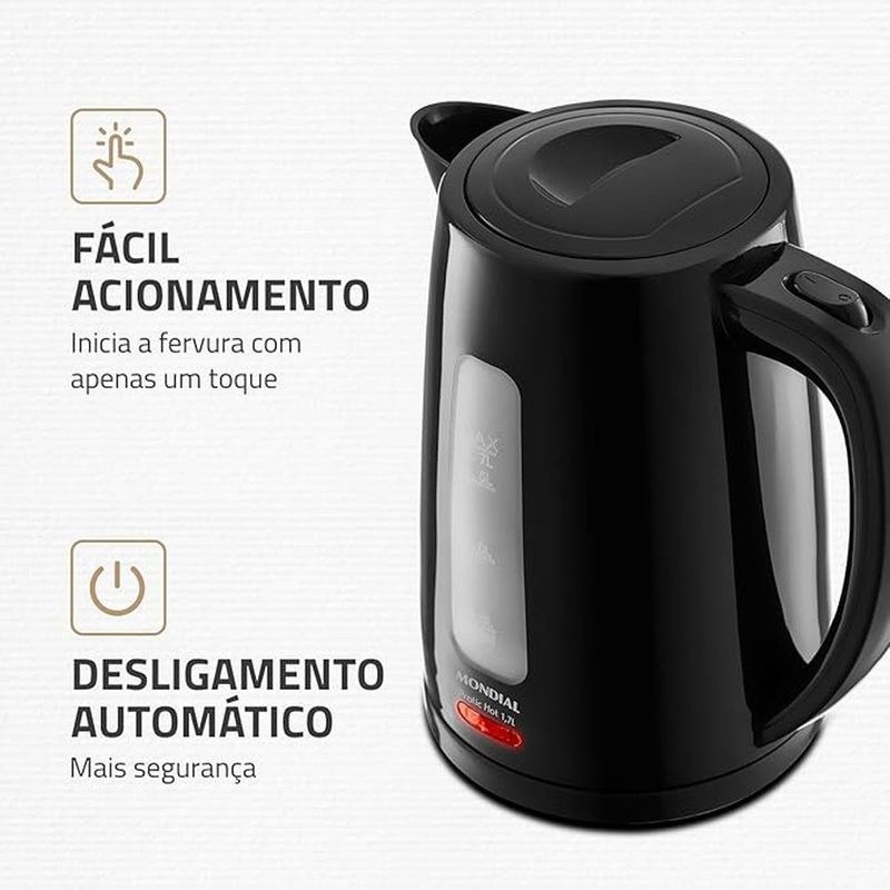 chaleira elétrica mondial pratic hot 1,7l 127v 60hz ce-17 (mp)