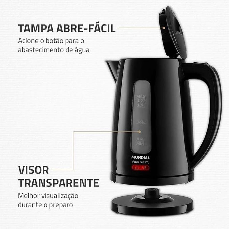 chaleira elétrica mondial pratic hot 1,7l 127v 60hz ce-17 (mp)