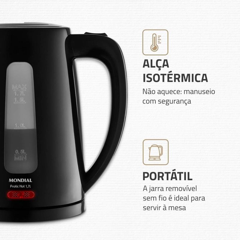 chaleira elétrica mondial pratic hot 1,7l 127v 60hz ce-17 (mp)