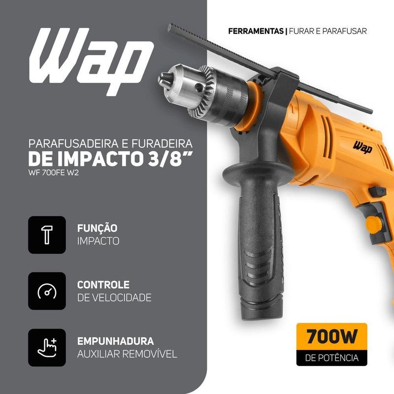 parafusadeira e furadeira de impacto wap 3/8" 700w wf 700fe w2 fw010693 (mp)