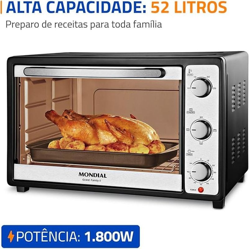 forno elétrico mondial grand family ii 52l frn-52-b 127v (mp)