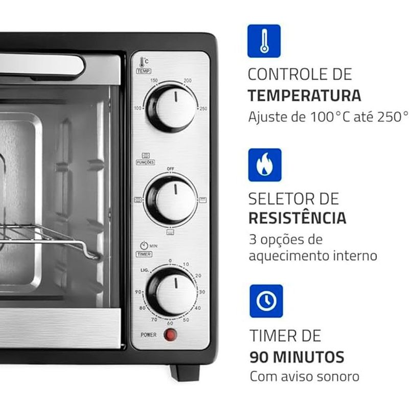 forno elétrico mondial grand family ii 52l frn-52-b 127v (mp)