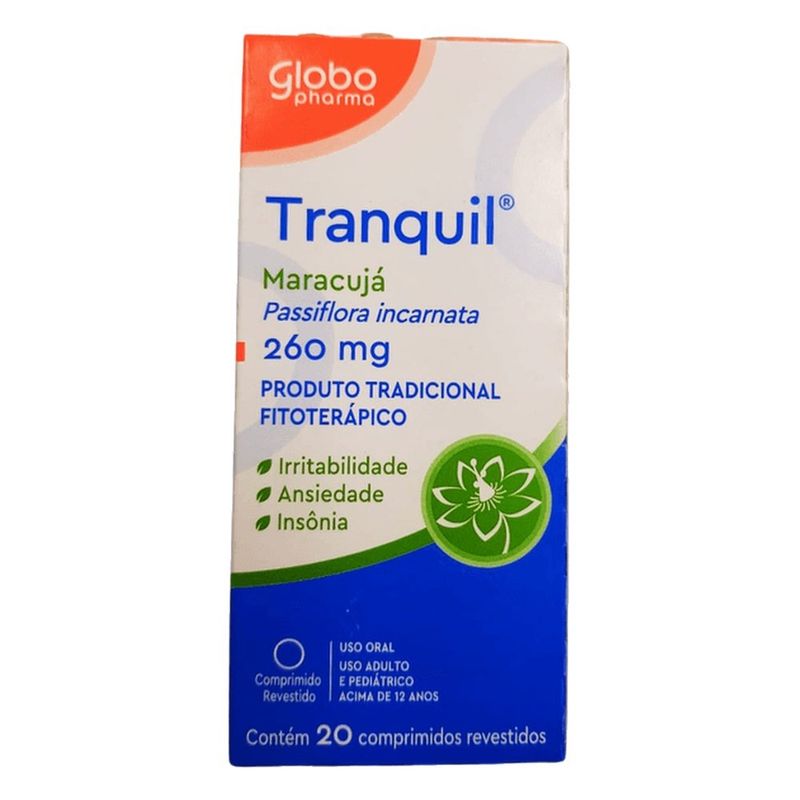 tranquil passiflora incarnata 260mg 20 comprimidos revestidos globo