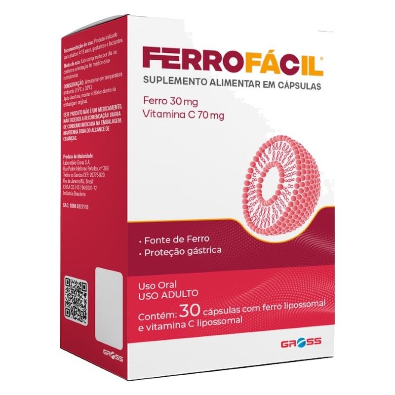 suplemento alimentar ferrofácil 30 cápsulas gross