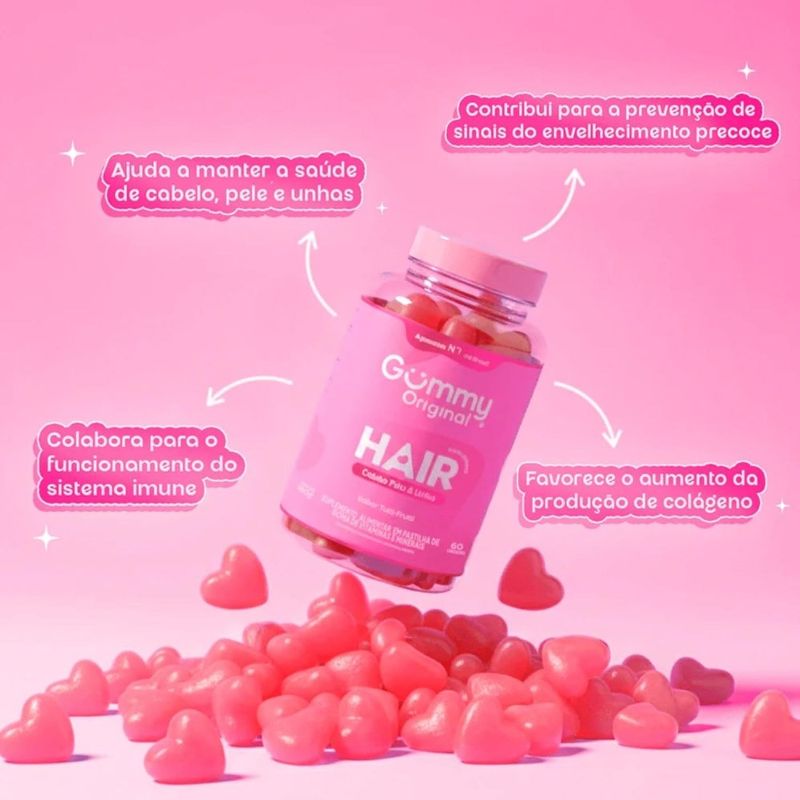 kit gummy hair cabelos e unhas suplemento polivitamínico tutti-frutti 2 unidades 60 gomas cada