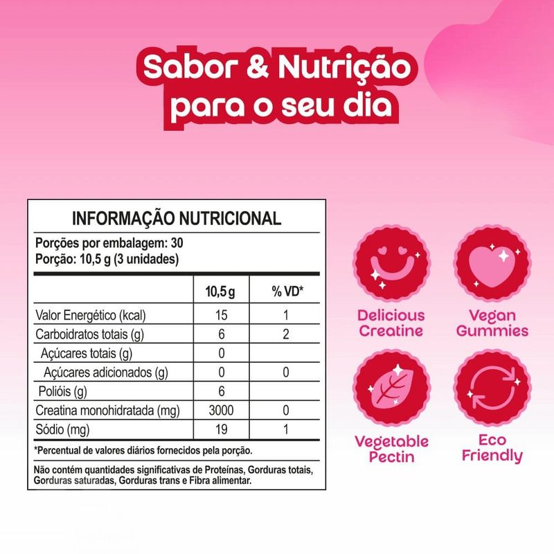creatina gummy original zero açúcar morango 90 gomas