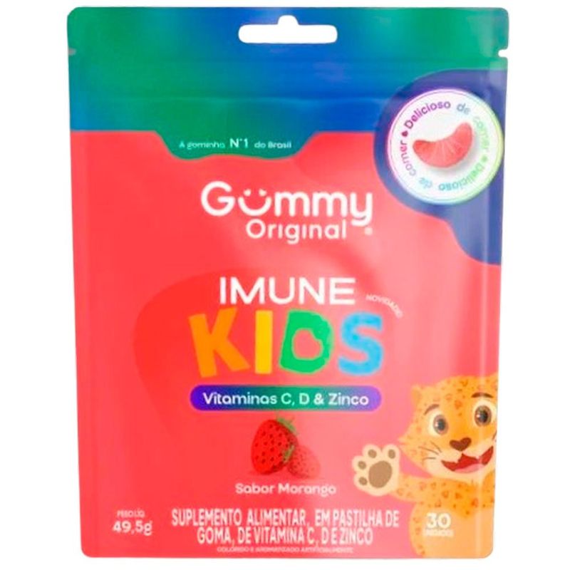 gummy kids imune vitamina c, d e zinco suplemento alimentar em gomas morango sachê 49,5g