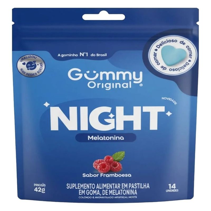 gummy night melatonina suplemento alimentar em gomas framboesa sachê 42g