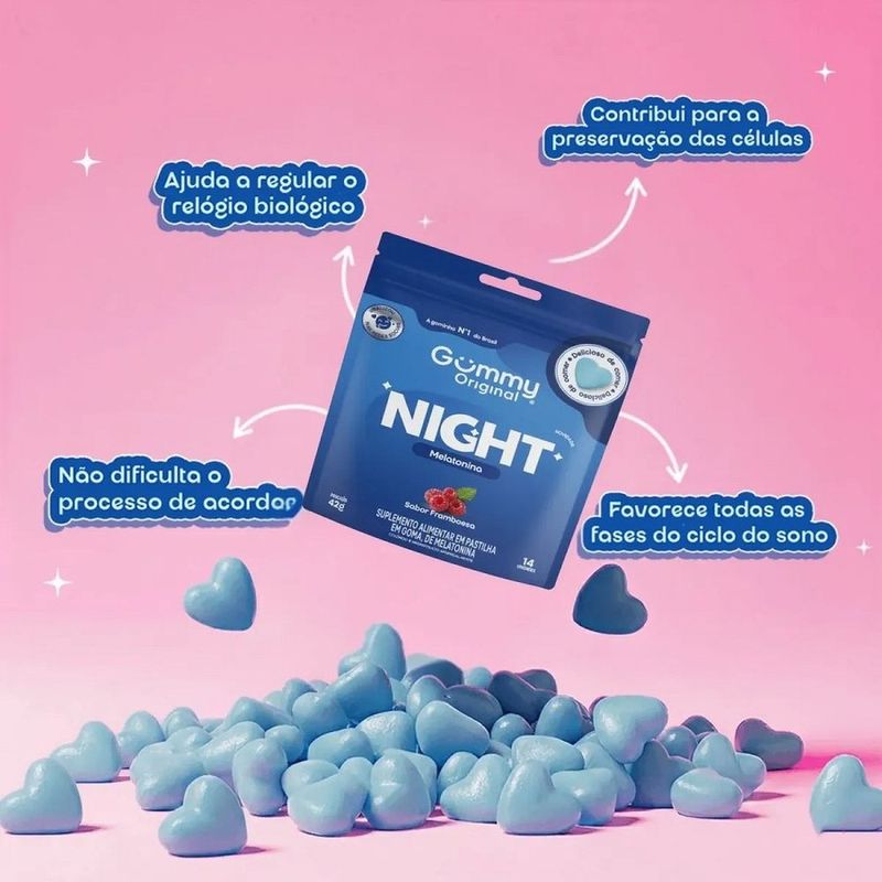 gummy night melatonina suplemento alimentar em gomas framboesa sachê 42g