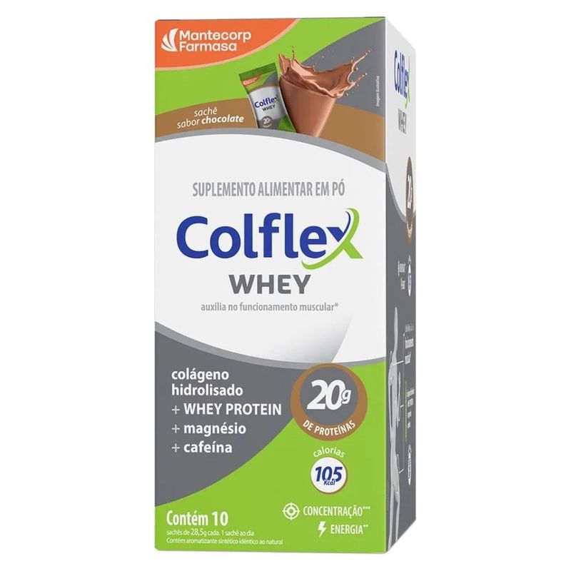 suplemento alimentar colflex whey protein sabor chocolate 10 sachês mantecorp