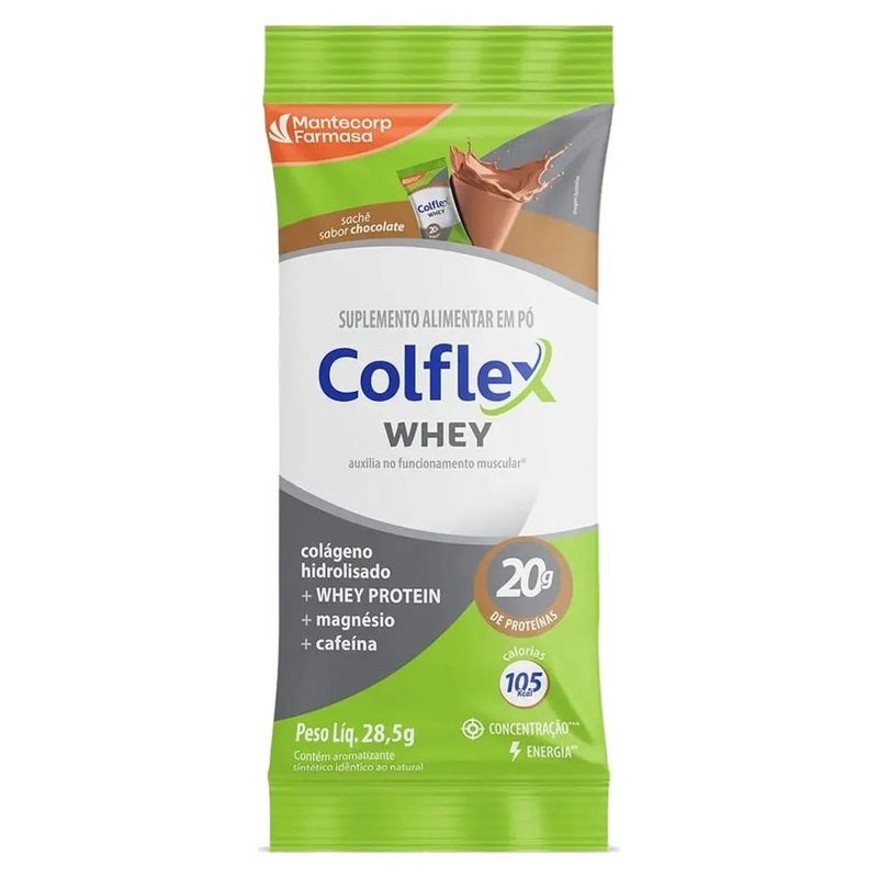 suplemento alimentar colflex whey protein sabor chocolate 10 sachês mantecorp