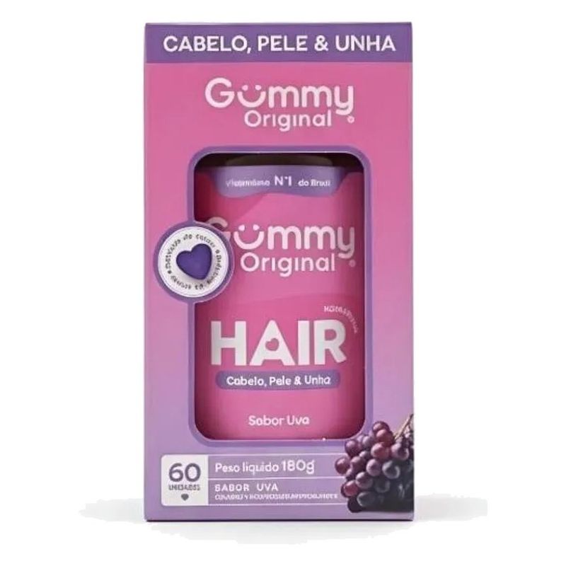 suplemento alimentar gummy original hair cabelo pele e unha sabor uva 180g 60 gomas