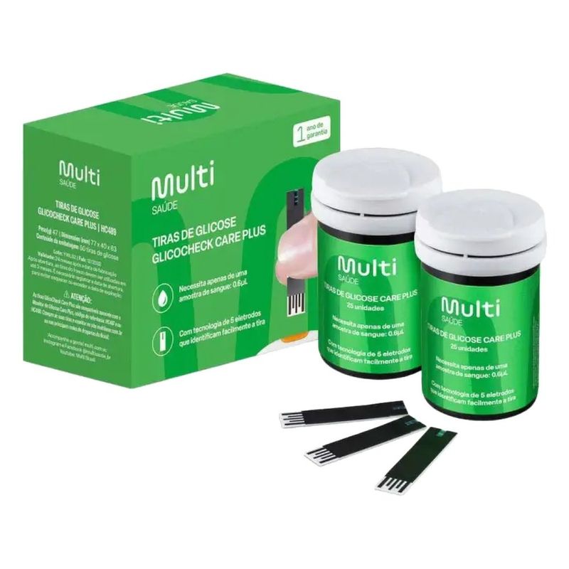 tiras de glicemia glicocheck care plus 50 unidades multi saúde hc489