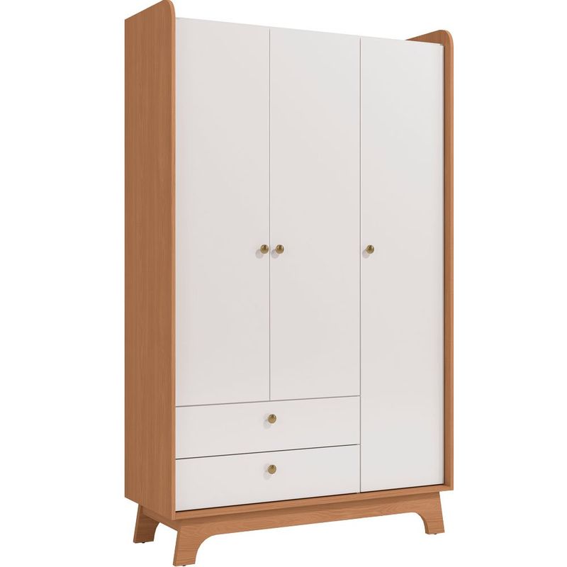 guarda-roupa kappesberg 3 portas 2 gavetas canela e branco t401-cnbr