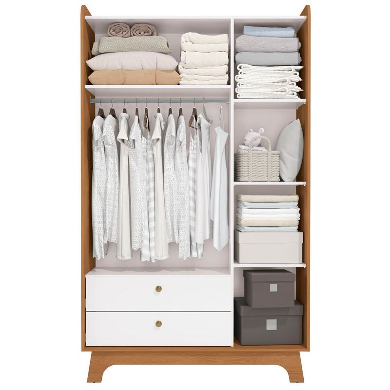 guarda-roupa kappesberg 3 portas 2 gavetas canela e branco t401-cnbr