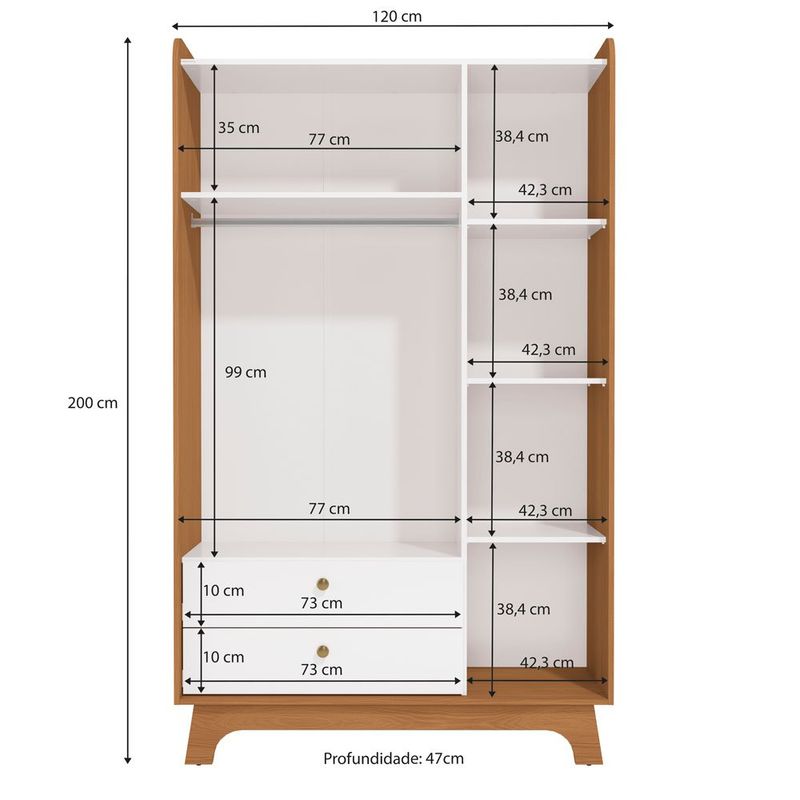 guarda-roupa kappesberg 3 portas 2 gavetas canela e branco t401-cnbr