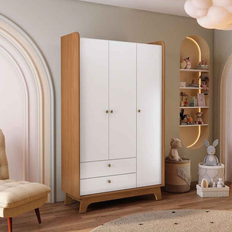 guarda-roupa kappesberg 3 portas 2 gavetas canela e branco t401-cnbr