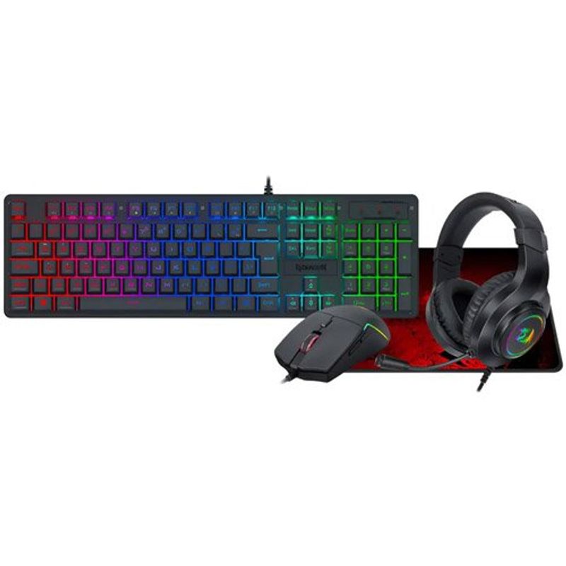 kit gmaer redragon teclado, mouse, headset e mousepad essentials preto s166