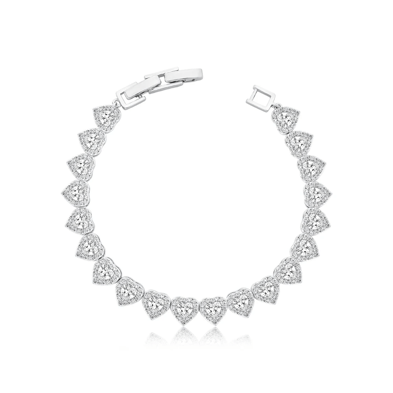 pulseira semijoia luiza mota corações cravejados ródio cristal 17cm 266890 (mp)