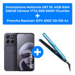 kit smartphone motorola g67 5g 4gb ram 256gb câmera yt1a 600 50mp chumbo + chapinha baumon 50w 127v 200°c azul sd-515
