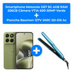 kit smartphone motorola g67 5g 4gb ram 256gb câmera yt1a 600 50mp verde + chapinha baumon 50w 127v 200°c azul sd-515