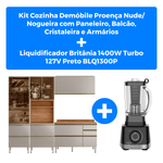 kit cozinha demóbile proença nude/nogueira com paneleiro, balcão, cristaleira e armários + liquidificador britânia