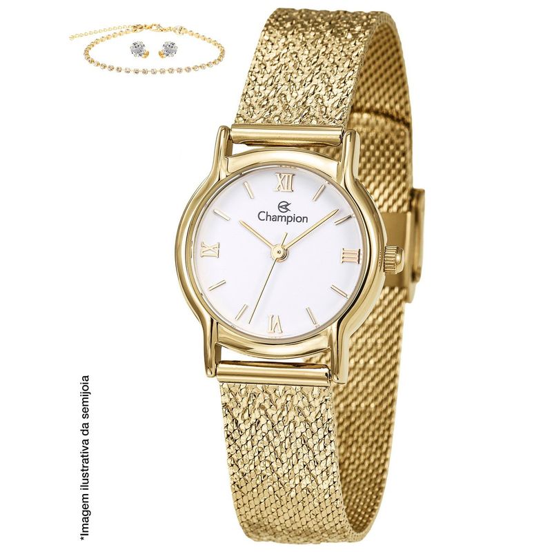 kit relógio feminino champion dourado cf24073d