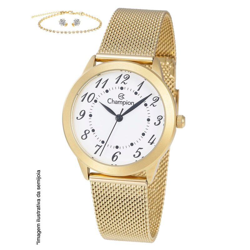 kit relógio feminino champion dourado cf24957d