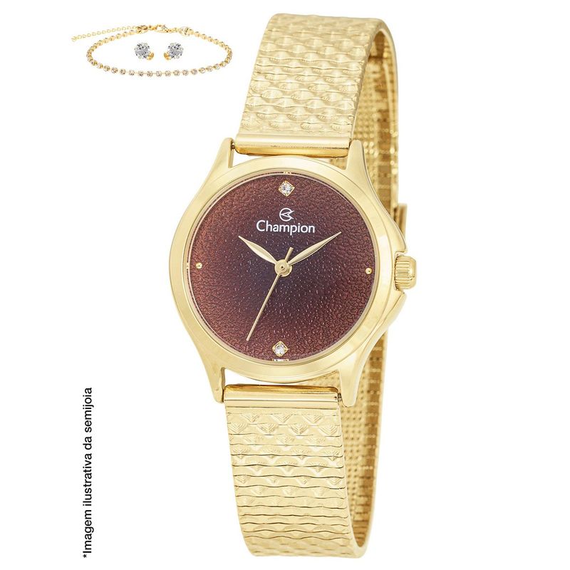 kit relógio feminino champion dourado cf26348m