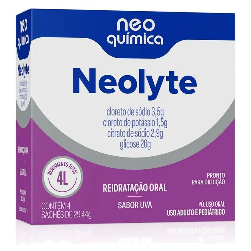 repositor eletrolítico neolyte reidratação oral em pó 4 sachês 29,44g sabor uva neo química