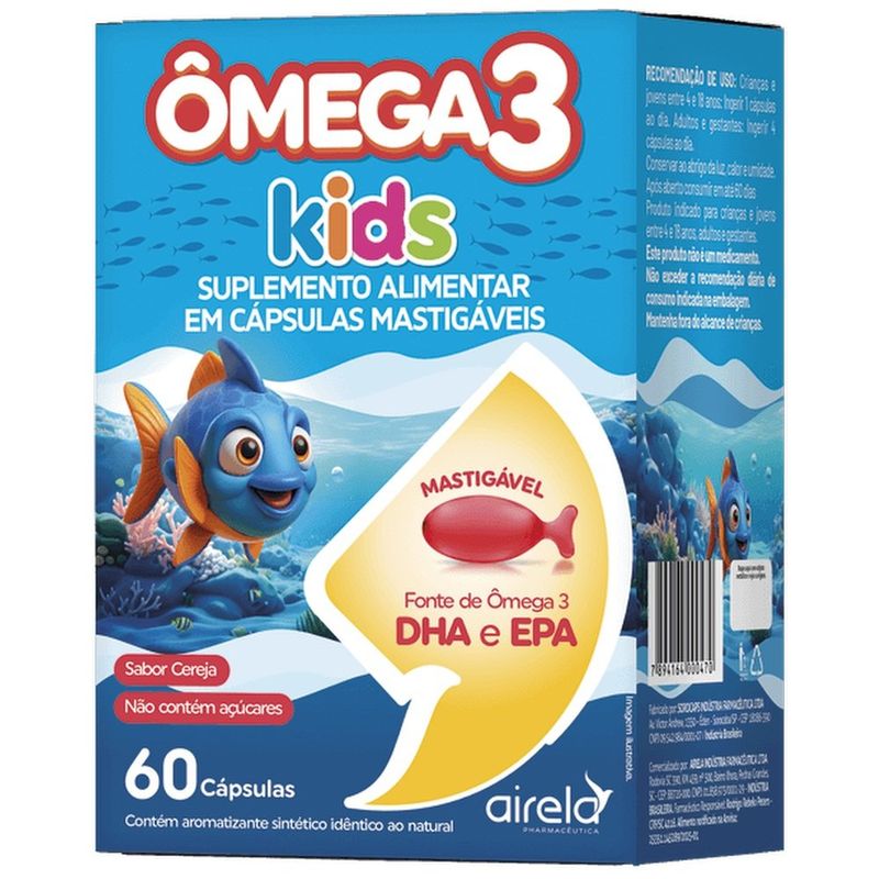 suplemento alimentar omega3 kids 450mg 60 cápsulas mastigáveis sabor cereja airela