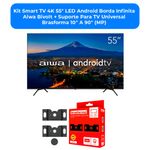 kit smart tv 4k 55" led android borda infinita aiwa bivolt + suporte para tv universal brasforma 10" a 90" (mp)