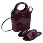 kit sandália feminina n° 34 melissa rasteira essential cross slide + bolsa ultra bag bordô (mp)
