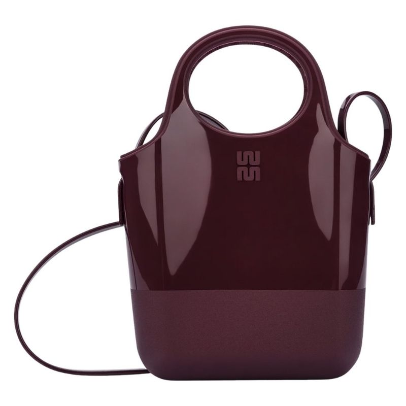kit sandália feminina n° 34 melissa rasteira essential cross slide + bolsa ultra bag bordô (mp)