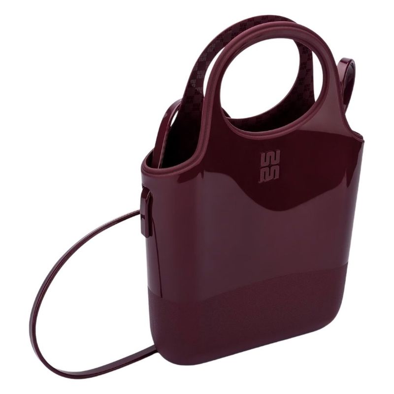 kit sandália feminina n° 34 melissa rasteira essential cross slide + bolsa ultra bag bordô (mp)