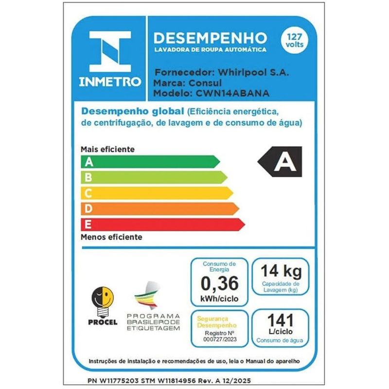 lavadora consul 14kg com modo eco branco cwn14abana