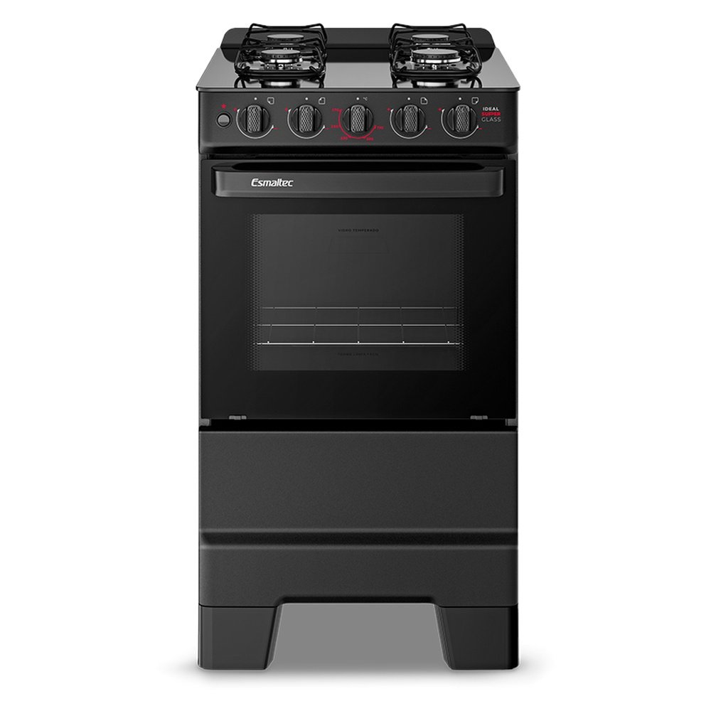 Fogão 4 Bocas Esmaltec Ideal Super Glass Preto Mesa em Vidro - Bivolt