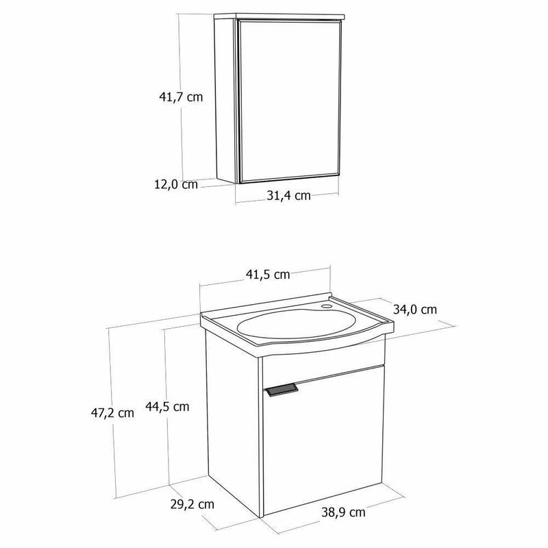 kit gabinete para banheiro a j rorato suspenso capri nogal 38,9cm (mp)