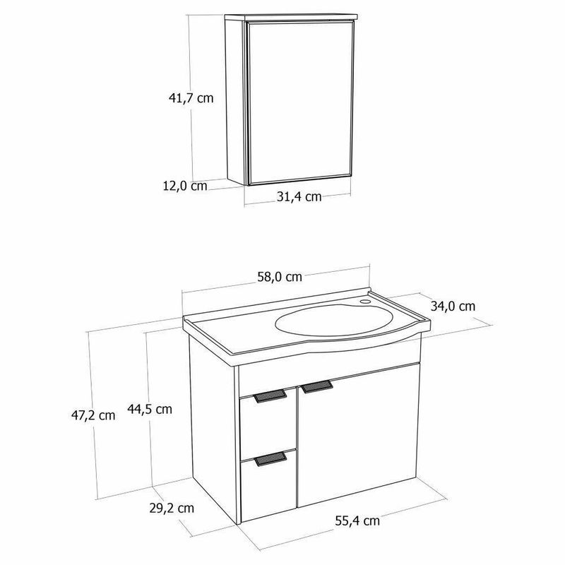 kit gabinete para banheiro a j rorato suspenso capri preto 55,4cm (mp)