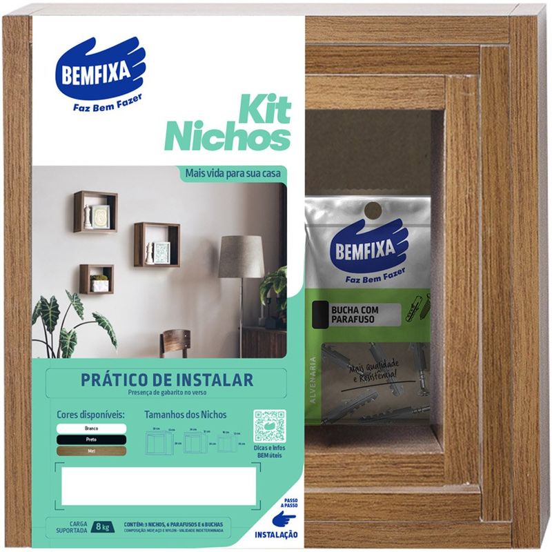 kit nichos 3 peças bemfixa selo fsc mel 9828