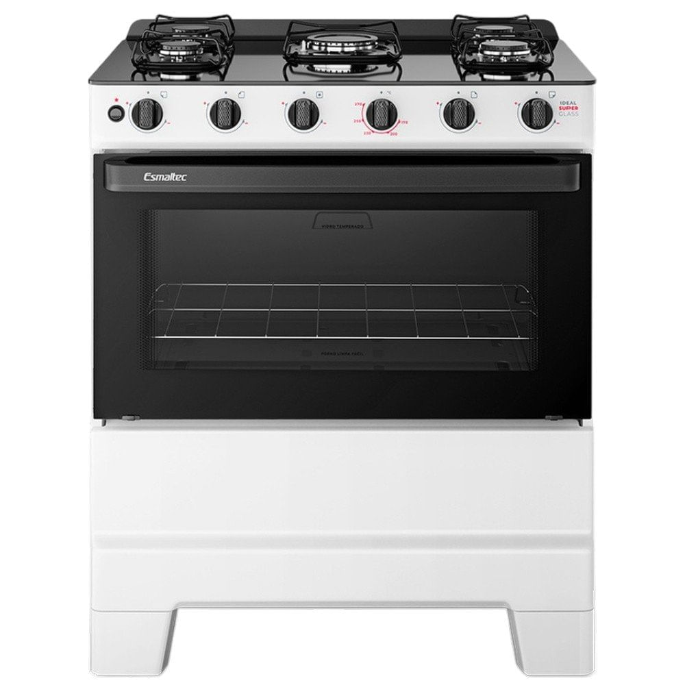 Fogão 5 Bocas Esmaltec Ideal Super Glass Branco Mesa em Vidro - Bivolt