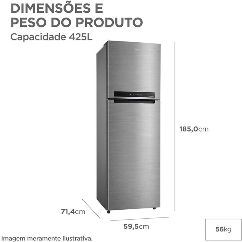 geladeira midea inverter frost free duplex 425 litros bivolt inox mdrt572evd463