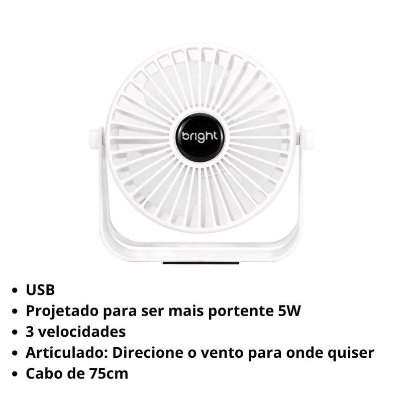 mini ventilador de mesa bright usb branco vn007 (mp)