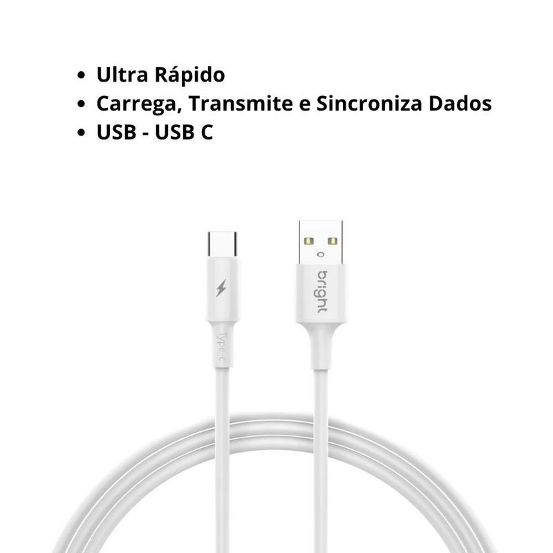 cabo usb tipo-c bright 2a 1 metro branco cb002 (mp)