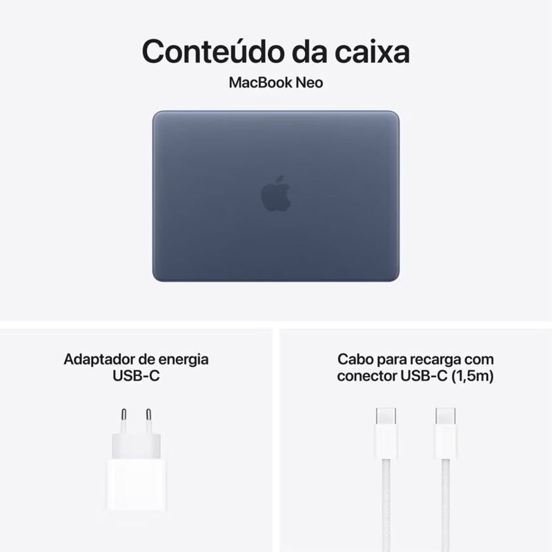 apple macbook neo a18 pro 256gb 8gb ram tela 13.6" indigo as-bi