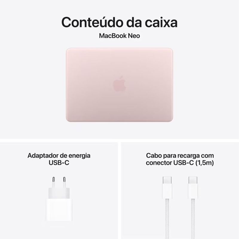 apple macbook neo a18 pro 256gb 8gb ram tela 13.6" blush as-bi