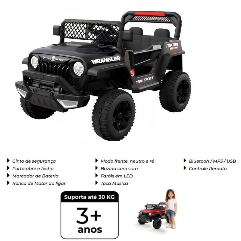 carro jipe bang toys adventure 12v preto 2455 (mp)